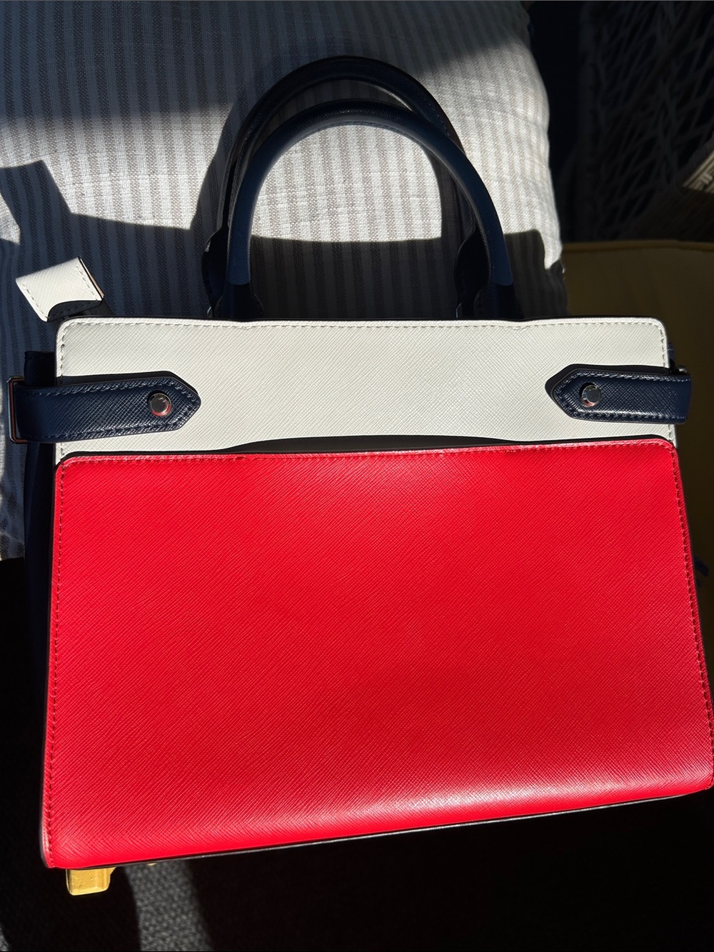 kate spade Red, Cream & Navy Saffiano Leather Satchel - Picture 2 of 11